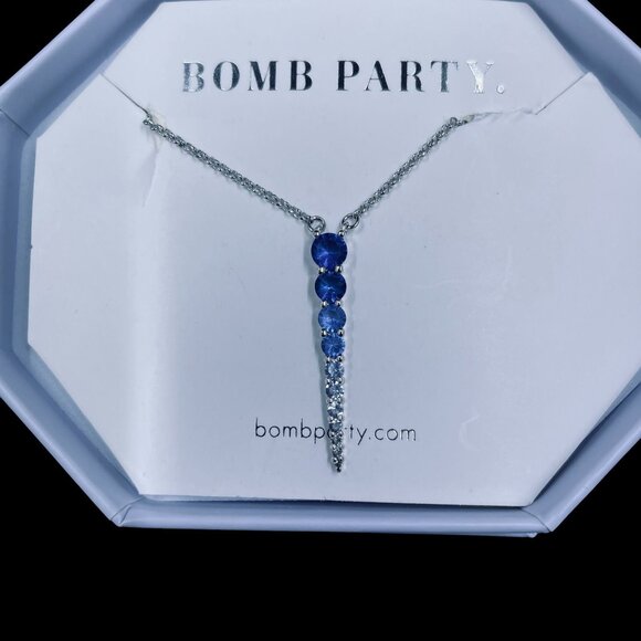 Bomb Party Ombre Sapphire Necklace Rhodium Plated Pendant Gift Trendy - Picture 3 of 7